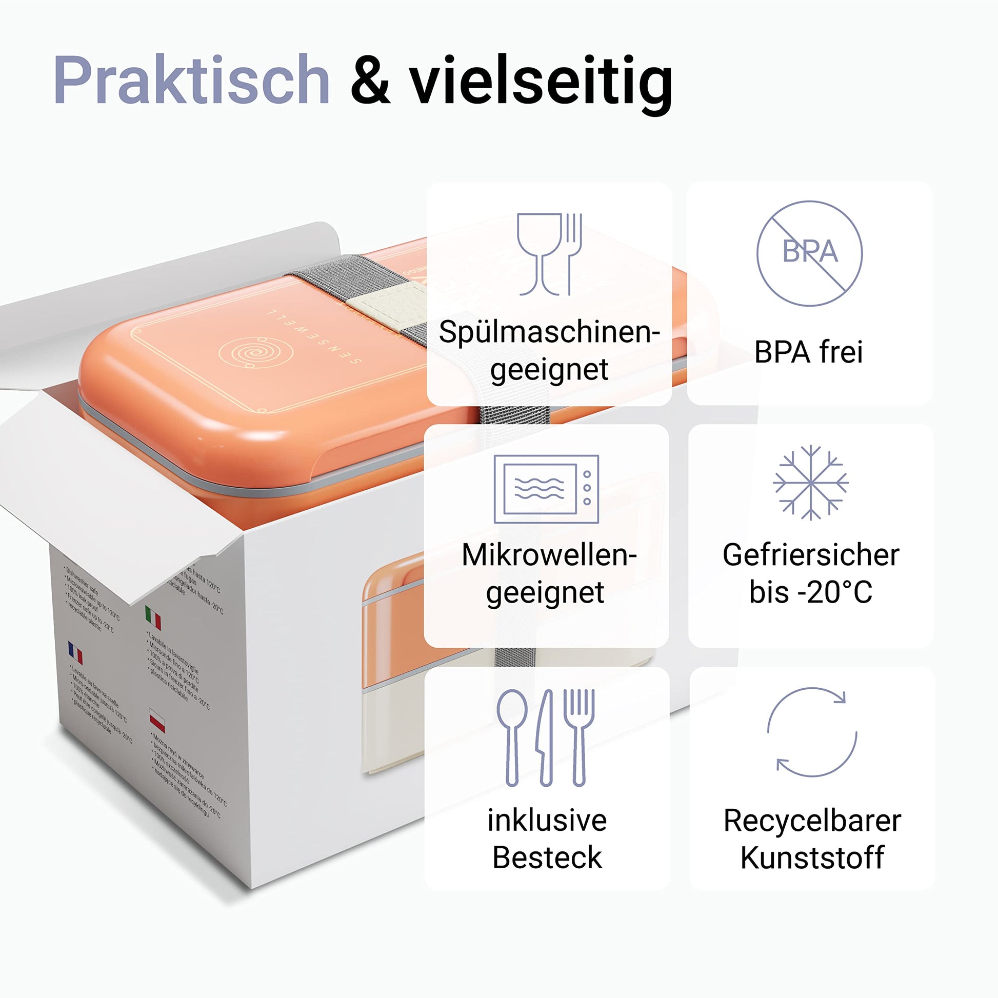 SENSEWELL Lunchbox mit Fächern - Brotdose für Erwachsene & Kinder - Bottle World