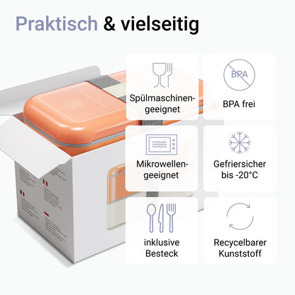 SENSEWELL Lunchbox mit Fächern - Brotdose für Erwachsene & Kinder - Bottle World