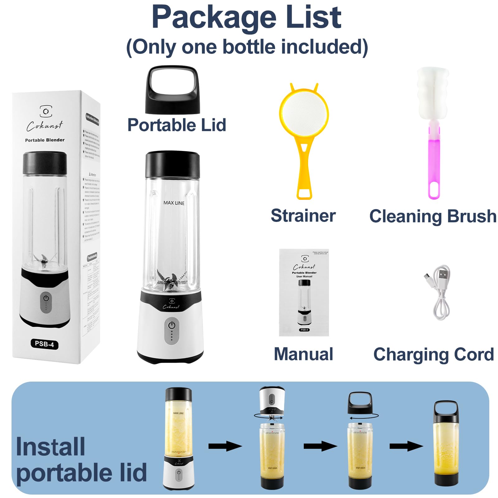 COKUNST Tragbarer Mixer für Smoothies und Shakes 530ml - Bottle World