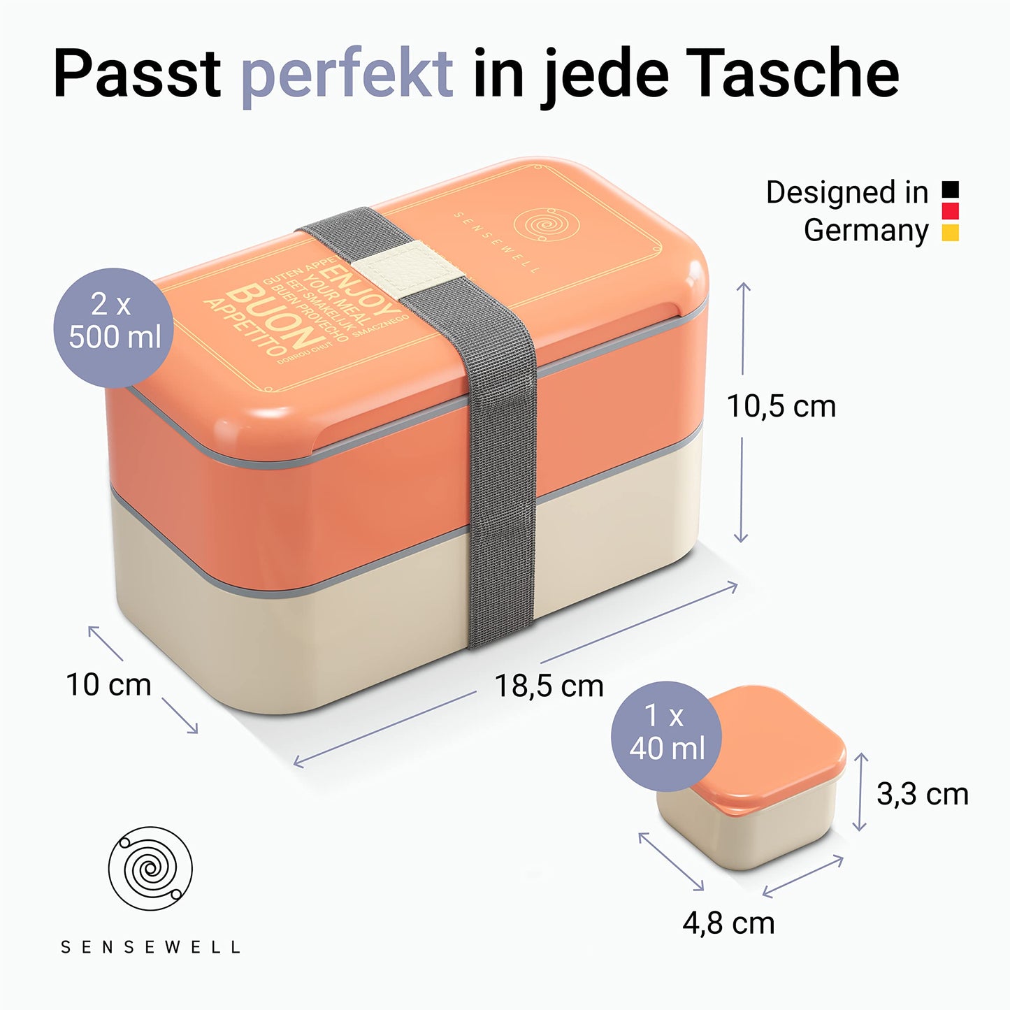 SENSEWELL Lunchbox mit Fächern - Brotdose für Erwachsene & Kinder - Bottle World