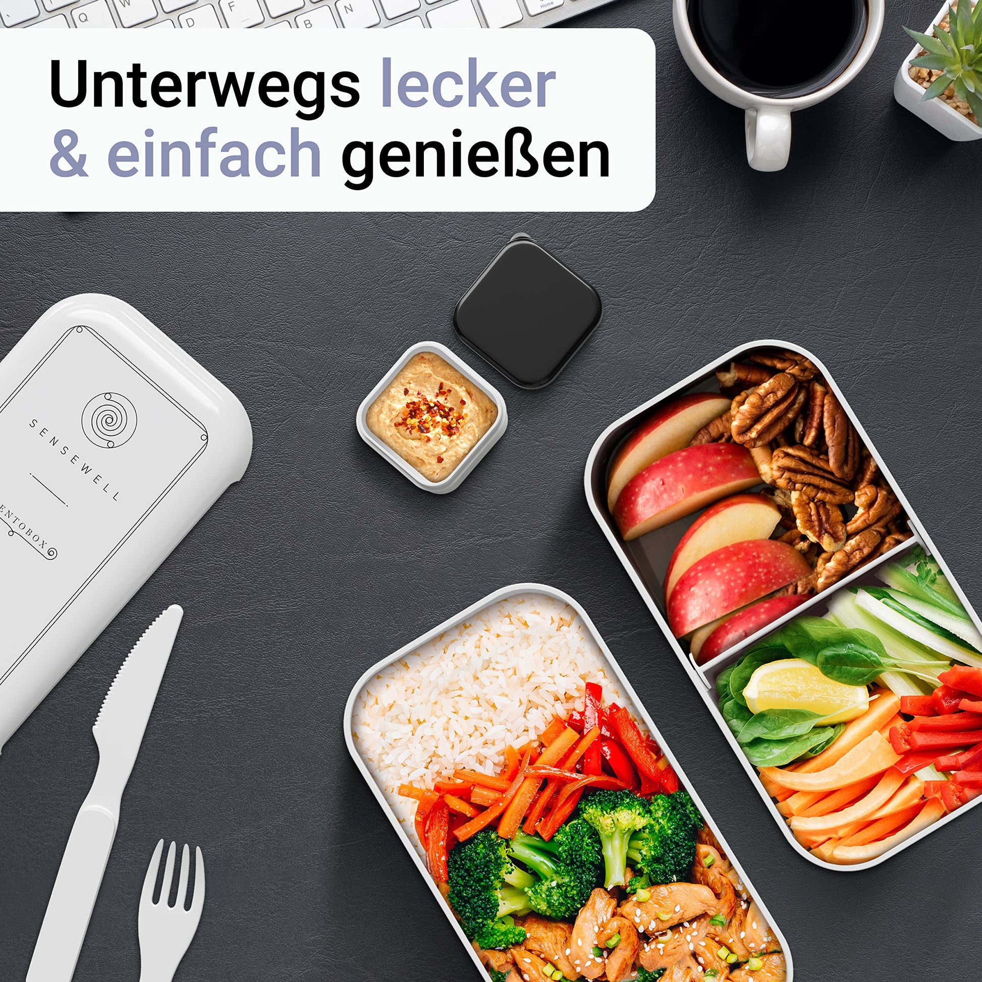 SENSEWELL Lunchbox mit Fächern - Brotdose für Erwachsene & Kinder - Bottle World